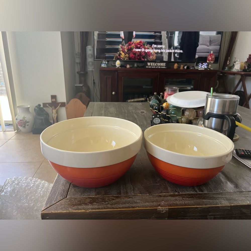 Large &Medium Vintage Nouvelle Cuisine Orange/cream Mixing Bowls